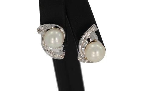 Diamanten Akoya parel 18k wit gouden oorbellen stekers dames, Sieraden, Tassen en Uiterlijk, Oorbellen, Zo goed als nieuw, Knopjes of Stekers