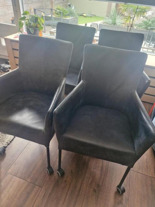 Vier eetkamerstoelen met leren bekleding, Huis en Inrichting, Stoelen, Gebruikt, Vier, Leer, Overige kleuren, Ophalen