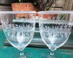 Antiek geslepen glas kristallen glazen gegraveerd Miekje's, Ophalen of Verzenden