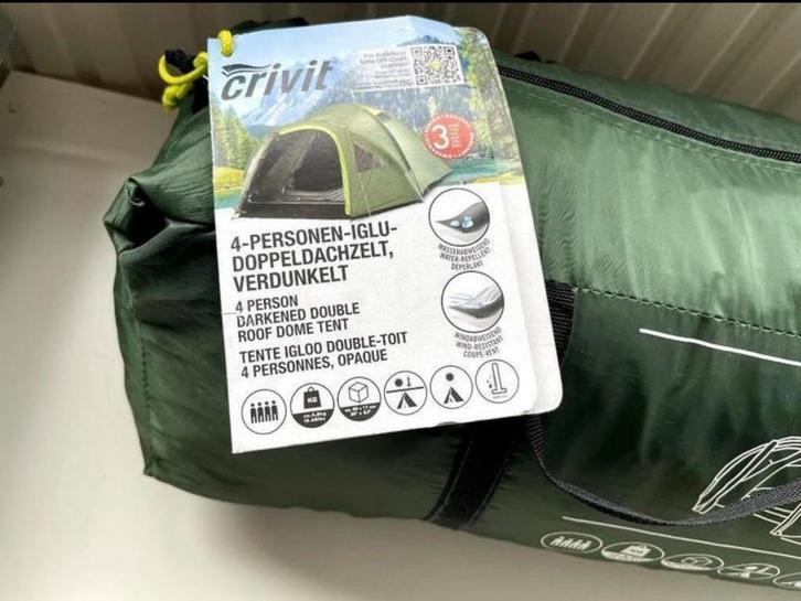 Nieuw Crivit 4-persoons tent – nooit gebruikt!, Caravans en Kamperen, Tenten, Nieuw, Ophalen