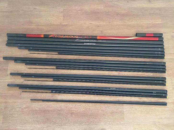 Shimano Fireblood 1300 AX Pack 2 met 3x 4-delige topsets, Watersport en Boten, Hengelsport | Witvissen, Gebruikt, Vaste hengel