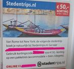 Stedentrips € 50,- korting op reis + verblijf, Tickets en Kaartjes, Kortingen en Cadeaubonnen, Eén persoon, Kortingsbon, Overige typen