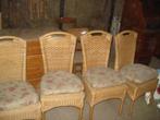 4 rieten stoelen met kussens, Huis en Inrichting, Stoelen, Ophalen, Gebruikt, Bruin, Twee