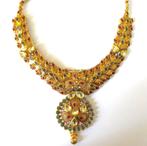 Indiase klassieke sieraden set, gouden ketting en oorbellen, Nieuw, Goud, Overige materialen, Met edelsteen