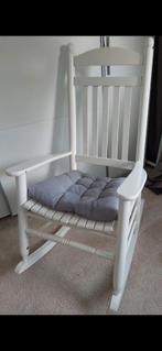 TE KOOP Wit houten schommelstoel met grijs kussen, Ophalen, Hout, Wit, Eén