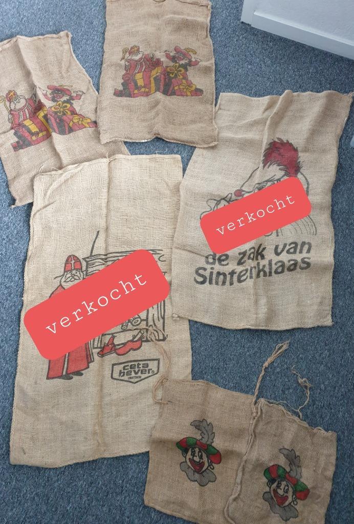 4x Jute zakken Sint & (oude) piet / strooizakken, Diversen, Sinterklaas, Gebruikt, Ophalen of Verzenden