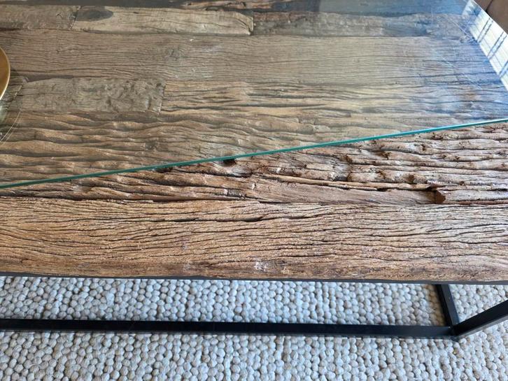 Salontafel Drijfhout & Staal + Glasplaat, Huis en Inrichting, Tafels | Salontafels, Ophalen