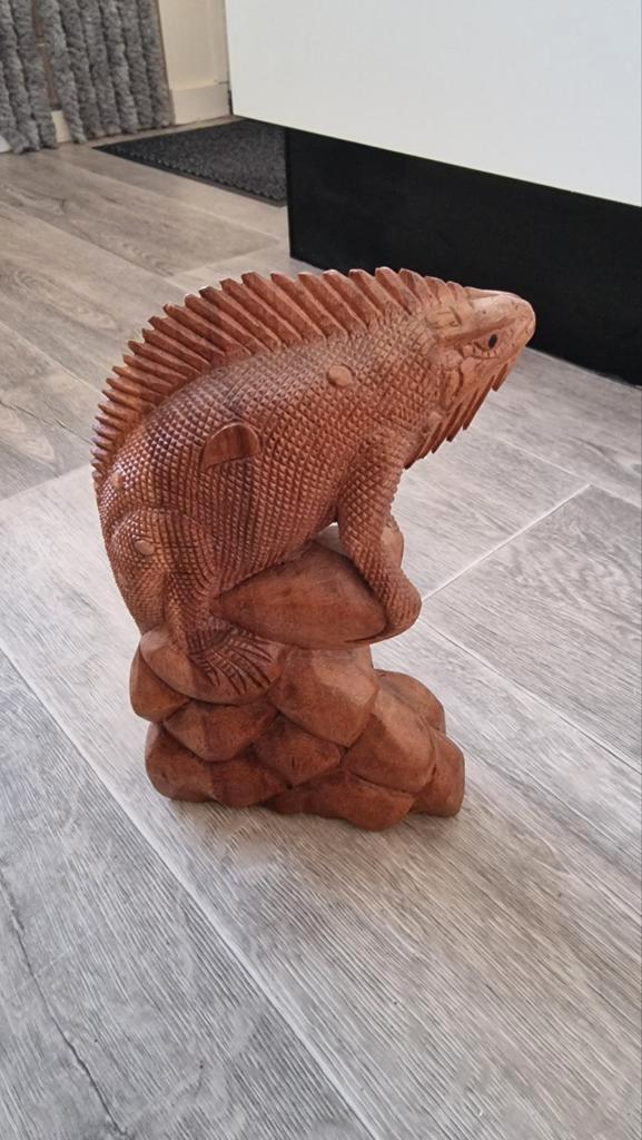 Leguaan houten beeld, Antiek en Kunst, Kunst | Beelden en Houtsnijwerken, Ophalen of Verzenden
