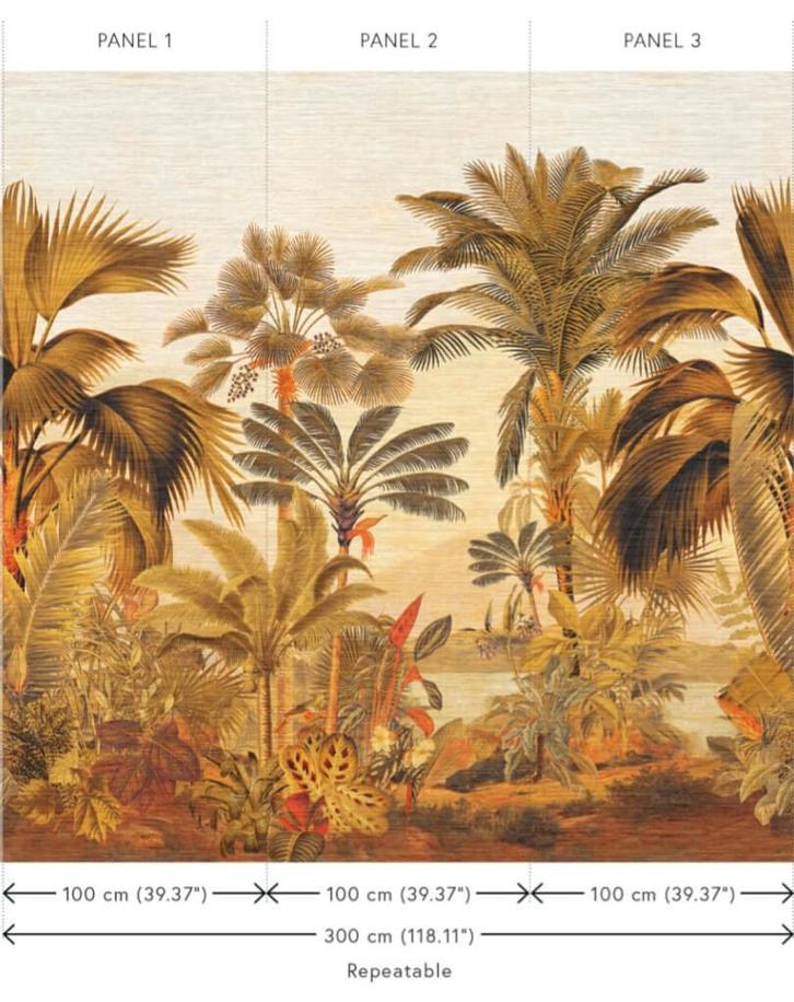 Arte Rêverie Tropicale 26771 Panorama Wandbekleding 300cm, Huis en Inrichting, Stoffering | Behang, Beige, Bruin, Geel, Groen