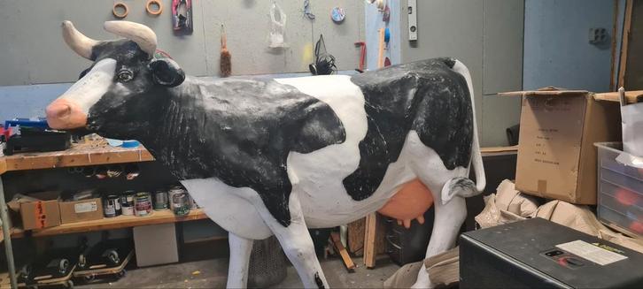 Beeld koe levensgroot gebruikt geschuurd, Tuin en Terras, Tuinbeelden, Zo goed als nieuw, Dierenbeeld, Kunststof, Ophalen