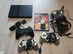 Ps2 slim + 3 controllers en memorycard, Spelcomputers en Games, Ophalen of Verzenden, Gebruikt, Zilver, Met 2 controllers