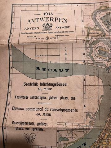 Vintage kaart Antwerpen 1913 beschikbaar voor biedingen