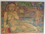Hubert Bekman pose olieverf op canvas uit 1965 Verve Hengelo, Antiek en Kunst, Verzenden