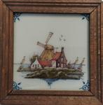 Oude antieke wandtegel molen landschap 
Tegel 13 cm / 13 cm., Antiek en Kunst, Ophalen of Verzenden