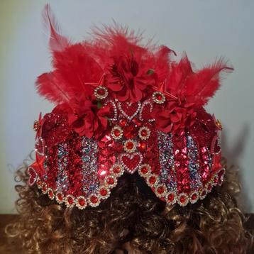Carnavals Skibril Rood met veren en strass beschikbaar voor biedingen
