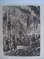 132 / Arlon  de Stad verbrand Houtgravure 1882, Ophalen of Verzenden
