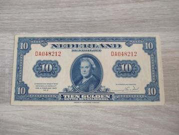 Prachtig biljet 10 gulden 1943, muntbiljet Wilhelmina beschikbaar voor biedingen