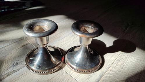 Vintage Verzilverde Kandelaars - Set van 2, Antiek en Kunst, Antiek | Kandelaars, Zilver, Ophalen of Verzenden