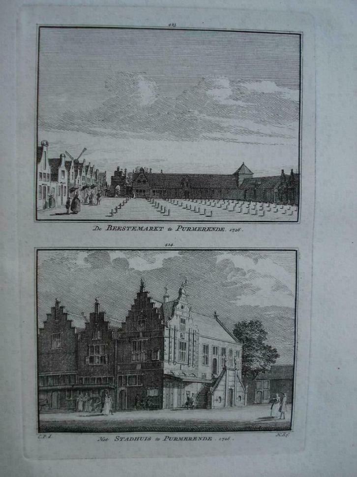 423-424 / Purmerend/ Purmerende de Beeste Markt Kopergravure, Antiek en Kunst, Kunst | Etsen en Gravures, Ophalen of Verzenden