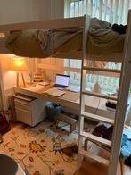 Hoogslaper met Bureau, Kapstok, wasrek & Ladekast, Ophalen, 90 cm, Eenpersoons, Wit