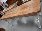 Charmante brocante grenen tafel met wit onderstel, Huis en Inrichting, Tafels | Eettafels, Ophalen, Gebruikt, Rechthoekig, 50 tot 100 cm