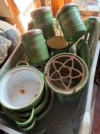Te koop vintage set groen emaille, Ophalen, Gebruikt, Overige materialen