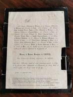 Antiek rouwkaart 1869 adelijk Barones douariere de Copis, Verzamelen, Bidprentjes en Rouwkaarten, Ophalen of Verzenden, Rouwkaart