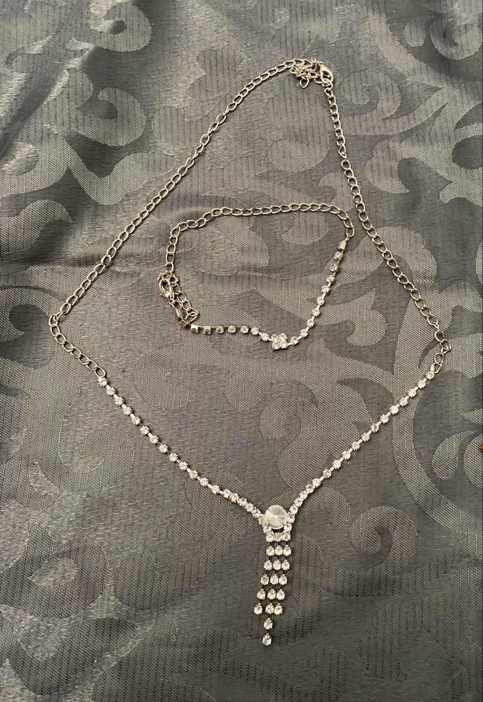 Vintage strass set: ketting & armband, Sieraden, Tassen en Uiterlijk, Kettingen, Zo goed als nieuw, Overige materialen, Zilver