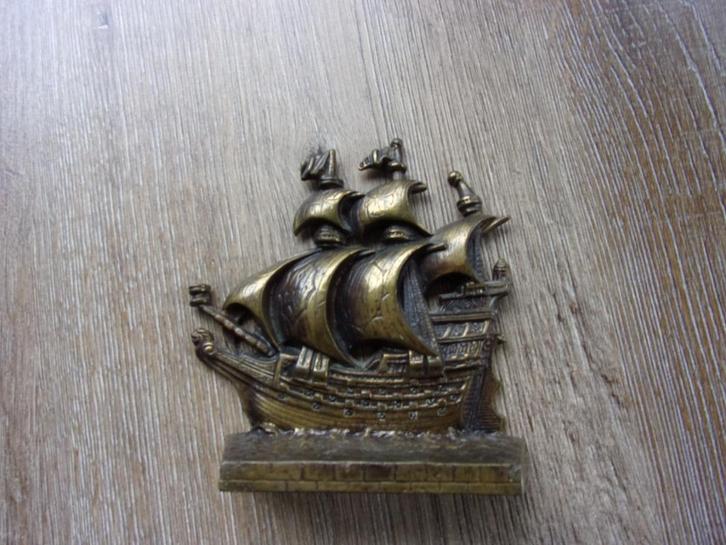 GALLEON SCHIP-BOOT KOPER/BRONS SCULPTUUR/BOEKENSTEUN, Antiek en Kunst, Antiek | Koper en Brons, Ophalen