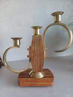 Vintage Kandelaar / Kaarsenstander Hout & Metaal, Ophalen, Gebruikt, Bruin, Hout