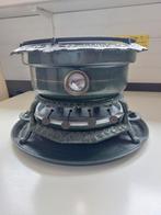 Emaille oliestel vierpits donkergroen met gouden bies, Antiek en Kunst, Antiek | Emaille, Ophalen