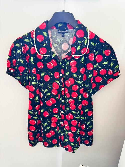 Topvintage cherryblouse met strik, maat xl, Kleding | Dames, Blouses en Tunieken, Zo goed als nieuw, Maat 46/48 (XL) of groter