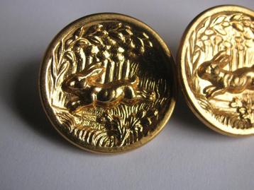 Set van 2 Goud Kleurige Metalen Knopen met Konijn - 2.5 cm beschikbaar voor biedingen