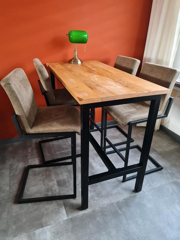 Bartafel met 4 barstoelen, Huis en Inrichting, Tafels | Statafels, Gebruikt, Ophalen