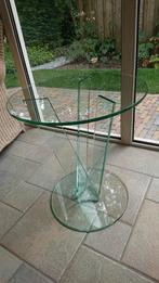 Glazen bijzettafel, Huis en Inrichting, Tafels | Bijzettafels, Glas, Rond, Gebruikt, 45 tot 60 cm
