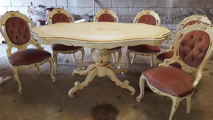 Wit craquele barok eetkamer met 6 stoelen, Antiek en Kunst, Antiek | Meubels | Tafels, Ophalen