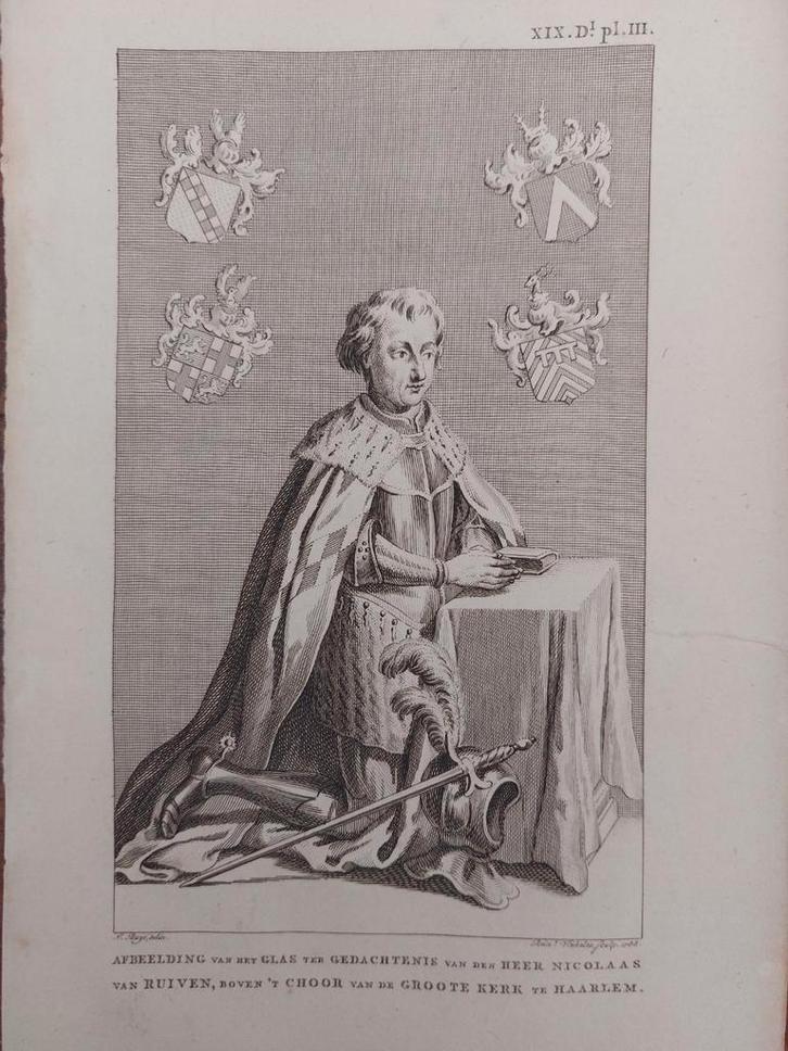 7 / Nicolaas van Ruiven in de Grote kerk te Haarlem, Antiek en Kunst, Kunst | Etsen en Gravures, Ophalen of Verzenden