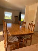Massief eiken eettafel met 6 stoelen, Ophalen, Gebruikt, Klassiek, 6 tot 8 stoelen
