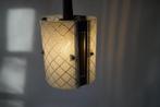 vintage hanglamp hal lamp reliëf glas teak mid century ruit, Overige materialen, Gebruikt, Vintage, Ophalen of Verzenden