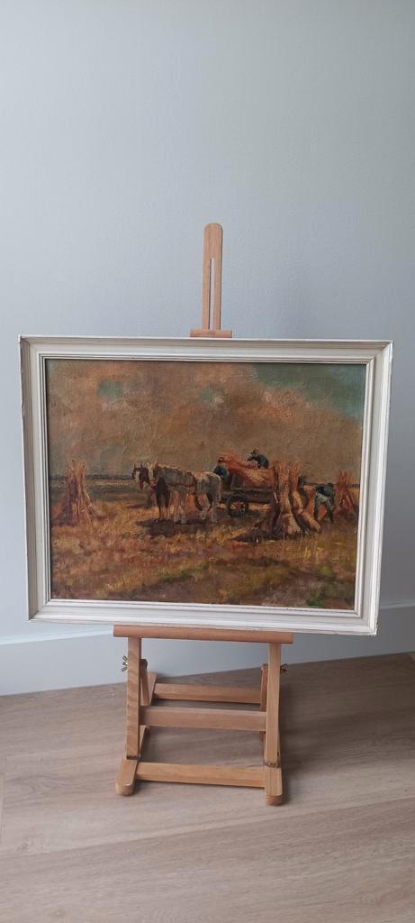 binnenhalen vd oogst, olieverf, gesigneerd, Antiek en Kunst, Kunst | Schilderijen | Klassiek, Ophalen of Verzenden