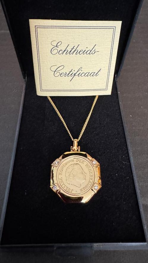 Vergulde Juliana ketting met hanger vergulde Juliana cent., Sieraden, Tassen en Uiterlijk, Kettingen, Zo goed als nieuw, Overige materialen