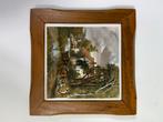 Vintage Tegel met Houten Frame - Landschap, Antiek en Kunst, Antiek | Wandborden en Tegels, Ophalen of Verzenden
