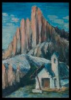 G. Smeets 1962 oud antiek schilderij berg  landschap kerk, Antiek en Kunst, Ophalen of Verzenden