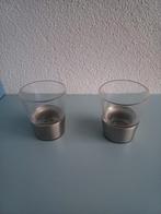 2 Blomus waxinehouders RVS met glas 10 cm hoog, Overige materialen, Overige kleuren, Ophalen of Verzenden, Zo goed als nieuw
