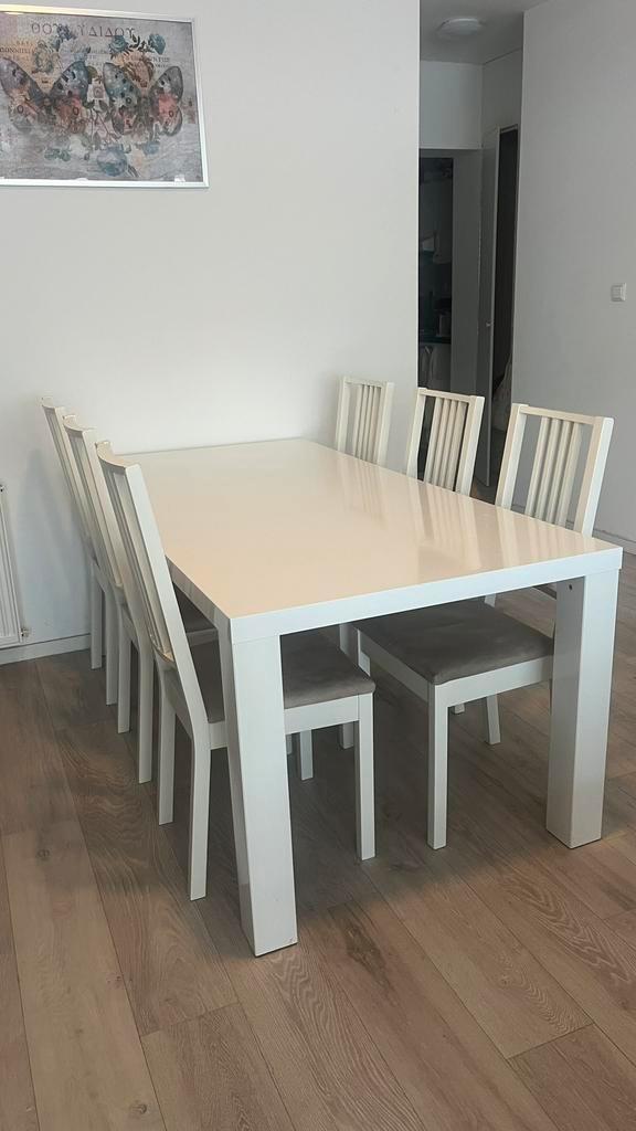 IKEA witte eettafel 180x90 cm met 6 stoelen, Huis en Inrichting, Complete eetkamers, Gebruikt, 4 tot 6 stoelen, Ophalen