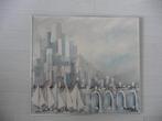 Schilderij - GEZICHT VAN ZEILSCHEPEN EN WOLKENKRABBERS, Antiek en Kunst, Ophalen