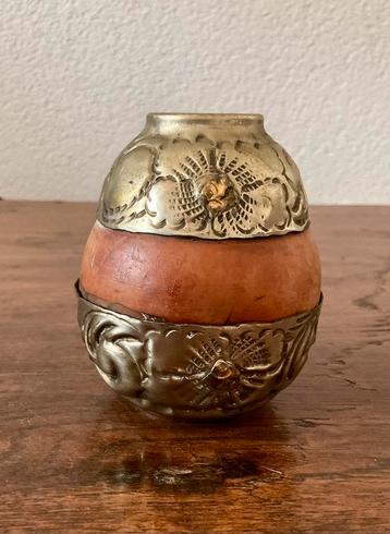 Vintage Yerba Mate thee kalebas, zilver met goud, gemerkt beschikbaar voor biedingen