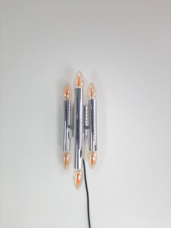 Wandlamp in de stijl van Gaetano Sciolari, Wandlamp chroom, Huis en Inrichting, Lampen | Wandlampen, Gebruikt, Metaal, Verzenden