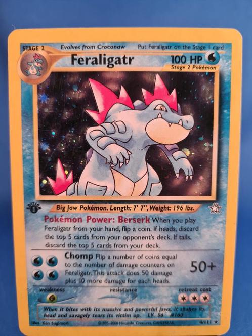 Feraligatr 4/111 - Neo Genesis (1st edition), Hobby en Vrije tijd, Verzamelkaartspellen | Pokémon, Gebruikt, Losse kaart, Verzenden