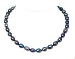 Prachtige 45 CM Zwarte Parel Peacock Ketting, Verzenden, Zilver, Ketting, Met edelsteen